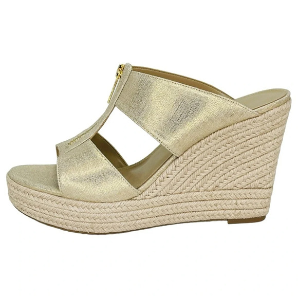 Michael Kors Bradley Gold Shimmer Womens Espadrille Wedge Sandals Size 10M - Picture 3 of 13